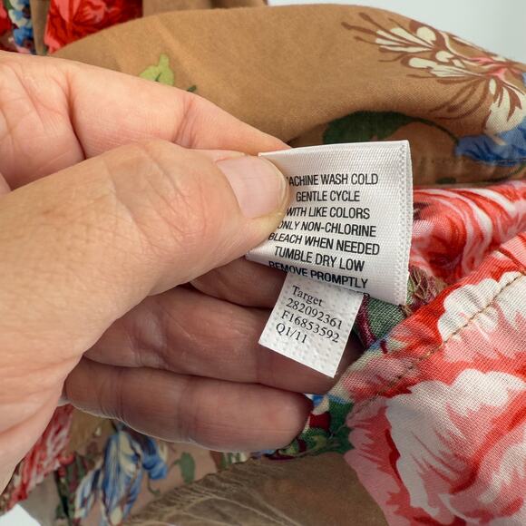 Y2K Strapless Sweetheart Tube Dress Brown Floral Mini Boho Cottagecore Size XL - Picture 9 of 11